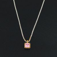 Simple Style Square Stainless Steel Plating Inlay Zircon Pendant Necklace sku image 2