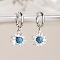 1 Pair Simple Style Flower Inlay Titanium Steel Natural Stone Drop Earrings main image 1