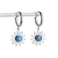 1 Pair Simple Style Flower Inlay Titanium Steel Natural Stone Drop Earrings main image 4
