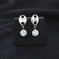 Elegant Oval Stainless Steel Inlay Zircon Earrings Necklace sku image 1