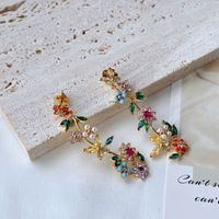 Glam Flower Metal Inlay Artificial Pearls Zircon Women's Earrings Necklace sku image 1