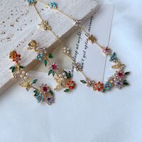 Glam Flower Metal Inlay Artificial Pearls Zircon Women's Earrings Necklace main image 1