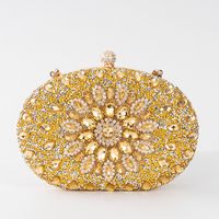 Gold Green Blue Pu Leather Flower Oval Evening Bags sku image 1