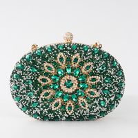Gold Green Blue Pu Leather Flower Oval Evening Bags sku image 2