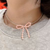 Ig Style Sweet Bow Knot Artificial Crystal Beaded Knitting Women's Necklace main image 2