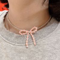 Ig Style Sweet Bow Knot Artificial Crystal Beaded Knitting Women's Necklace sku image 2