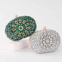 Gold Green Blue Pu Leather Flower Oval Evening Bags main image 5