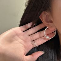 1 Pair Retro Round Beaded Polishing Pearl Sterling Silver Hoop Earrings main image 4