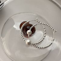 1 Pair Retro Round Beaded Polishing Pearl Sterling Silver Hoop Earrings main image 3