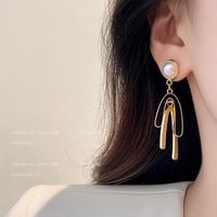 1 Pair Ig Style Exaggerated U Shape Inlay Alloy Pearl Drop Earrings main image 4