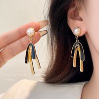 1 Pair Ig Style Exaggerated U Shape Inlay Alloy Pearl Drop Earrings main image 1