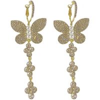 1 Pair Ig Style Shiny Butterfly Inlay Alloy Rhinestones Pearl Drop Earrings main image 3