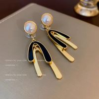 1 Pair Ig Style Exaggerated U Shape Inlay Alloy Pearl Drop Earrings main image 2