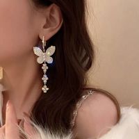 1 Pair Ig Style Shiny Butterfly Inlay Alloy Rhinestones Pearl Drop Earrings main image 2