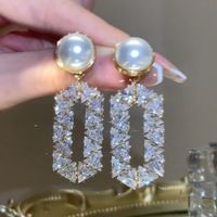 1 Paire Style Ig Brillant Ovale Incruster Strass Strass Zircon Boucles D'oreilles main image 4