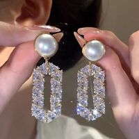 1 Paire Style Ig Brillant Ovale Incruster Strass Strass Zircon Boucles D'oreilles main image 1