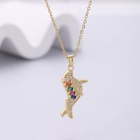 Wholesale Simple Style Dolphin Stainless Steel Plating Inlay 18k Gold Plated Zircon Pendant Necklace sku image 1