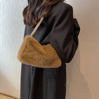 Women's Autumn&winter Plush Solid Color Streetwear Sewing Thread Square Zipper Shoulder Bag sku image 2