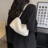 Women's Autumn&winter Plush Solid Color Streetwear Sewing Thread Square Zipper Shoulder Bag sku image 4