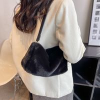 Women's Autumn&winter Plush Solid Color Streetwear Sewing Thread Square Zipper Shoulder Bag sku image 6