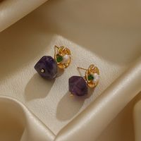 1 Pair Ig Style Retro C Shape Irregular Flower Crystal Pearl Plating Copper 18k Gold Plated Drop Earrings Ear Studs main image 4