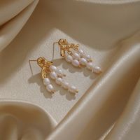 1 Pair Ig Style Retro C Shape Irregular Flower Crystal Pearl Plating Copper 18k Gold Plated Drop Earrings Ear Studs main image 5