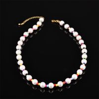 Vintage Style Simple Style Round Colorful Stainless Steel Freshwater Pearl 18k Gold Plated Necklace In Bulk main image 4
