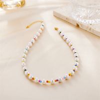 Vintage Style Simple Style Round Colorful Stainless Steel Freshwater Pearl 18k Gold Plated Necklace In Bulk main image 6