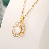 Ig Style Shiny Oval Stainless Steel Copper Plating Inlay Zircon Gold Plated Pendant Necklace main image 1