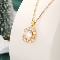 Ig Style Shiny Oval Stainless Steel Copper Plating Inlay Zircon Gold Plated Pendant Necklace main image 5