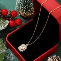 Ig Style Shiny Oval Stainless Steel Copper Plating Inlay Zircon Gold Plated Pendant Necklace main image 4