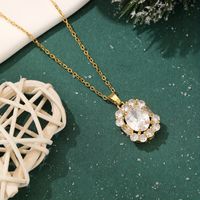 Ig Style Shiny Oval Stainless Steel Copper Plating Inlay Zircon Gold Plated Pendant Necklace main image 3