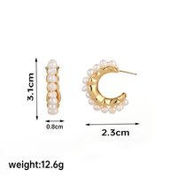 1 Pair Retro C Shape Round Plating Inlay Copper Freshwater Pearl 18k Gold Plated Ear Studs sku image 2