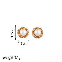1 Pair Retro C Shape Round Plating Inlay Copper Freshwater Pearl 18k Gold Plated Ear Studs sku image 1