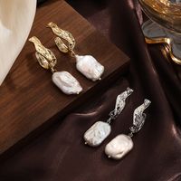 1 Pair Retro Baroque Style Irregular Pearl Plating Copper 18k Gold Plated Silver Plated Drop Earrings main image 1
