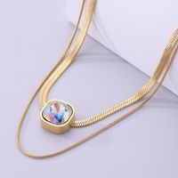 Simple Style Square Stainless Steel Plating Inlay Zircon 18k Gold Plated Double Layer Necklaces sku image 1