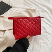 Elegant Plaid Solid Color Pu Leather Square Makeup Bags sku image 2