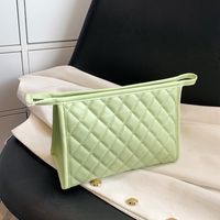 Elegant Plaid Solid Color Pu Leather Square Makeup Bags main image 4