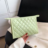 Elegant Plaid Solid Color Pu Leather Square Makeup Bags main image 3