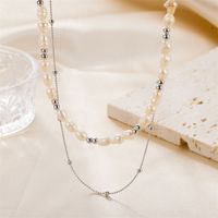 Fairy Style Sweet Solid Color Stainless Steel Handmade Plating Pearl Double Layer Necklaces main image 3
