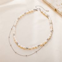 Fairy Style Sweet Solid Color Stainless Steel Handmade Plating Pearl Double Layer Necklaces main image 1