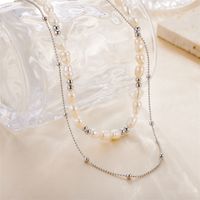 Fairy Style Sweet Solid Color Stainless Steel Handmade Plating Pearl Double Layer Necklaces main image 2