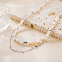 Fairy Style Sweet Solid Color Stainless Steel Handmade Plating Pearl Double Layer Necklaces main image 4