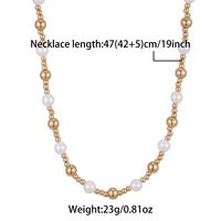 Casual Vintage Style Round Stainless Steel Freshwater Pearl Beaded Plating 18k Gold Plated Necklace sku image 1