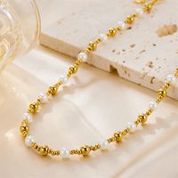 Casual Vintage Style Round Stainless Steel Freshwater Pearl Beaded Plating 18k Gold Plated Necklace main image 6
