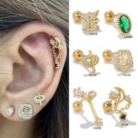 1 Piece Ig Style Simple Style Star Moon Plating Inlay Brass Zircon 18k Gold Plated White Gold Plated Ear Studs main image 1