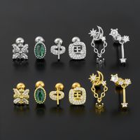 1 Piece Ig Style Simple Style Star Moon Plating Inlay Brass Zircon 18k Gold Plated White Gold Plated Ear Studs main image 5