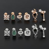 1 Piece Ig Style Simple Style Star Moon Plating Inlay Brass Zircon 18k Gold Plated White Gold Plated Ear Studs main image 4