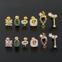 1 Piece Ig Style Simple Style Star Moon Plating Inlay Brass Zircon 18k Gold Plated White Gold Plated Ear Studs main image 3