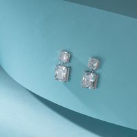 1 Pair Simple Style Square Rectangle Polishing Inlay Sterling Silver Zircon White Gold Plated Rhodium Plated Earrings main image 1